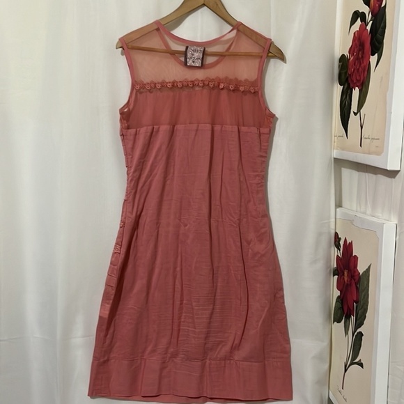 Chic & Tantra 100% Cotton Pink Sleeveless with Lace Detail Dress a193 - Picture 4 of 4